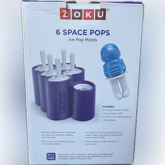 Zoey Space Pops Ice Pop Molds 5 Unique Rocket Molds 1 Astronaut Mold Sticks Base - Picture 3 of 10